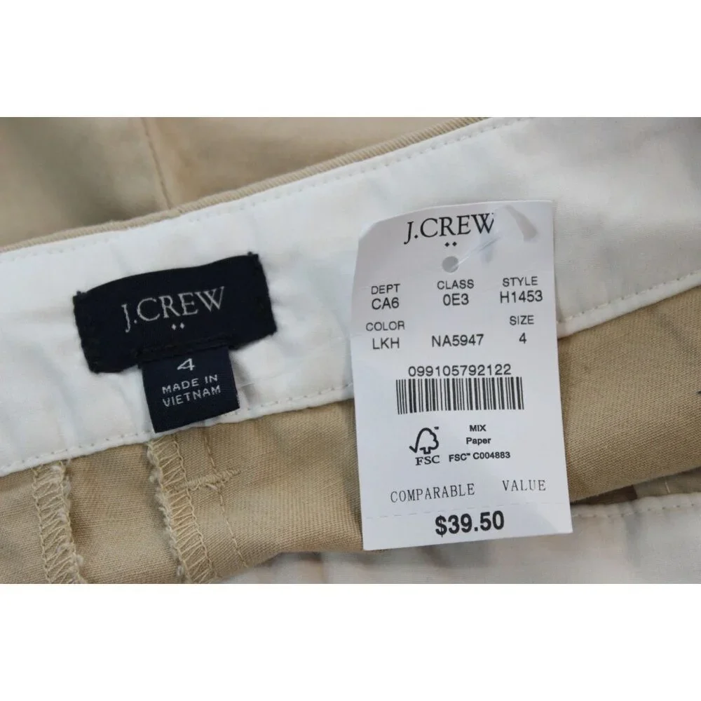 NWT J Crew Factory Chino Shorts Size 4 Tan Khaki Preppy Casual 100% Cotton - Picture 9 of 10